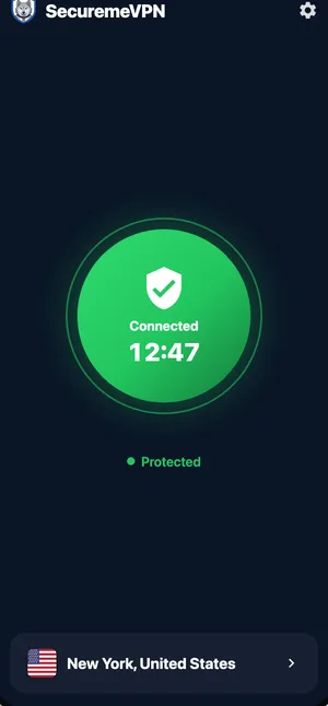 SecuremeVPN on Android, connected in New York